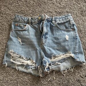 Topshop Light Blue Distressed Denim Shorts